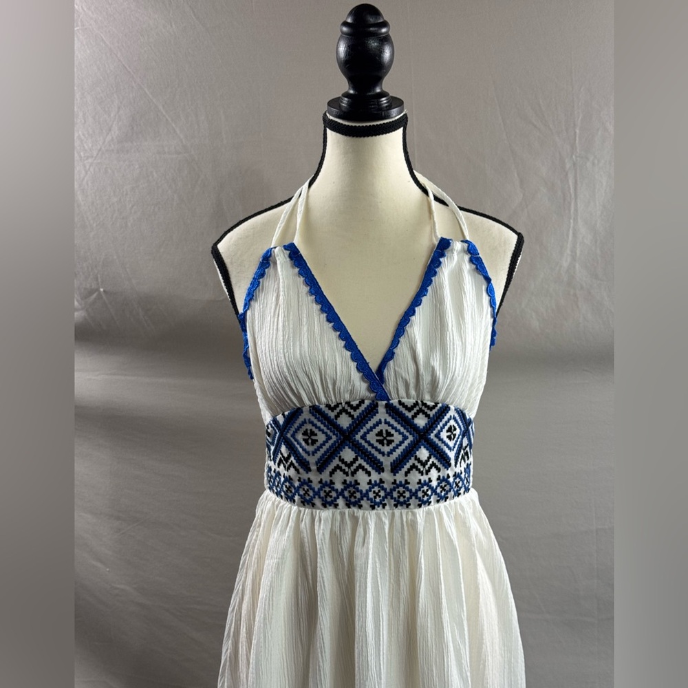 Boho Embroidered Split Hem Halter Dress White - Picture 6 of 8